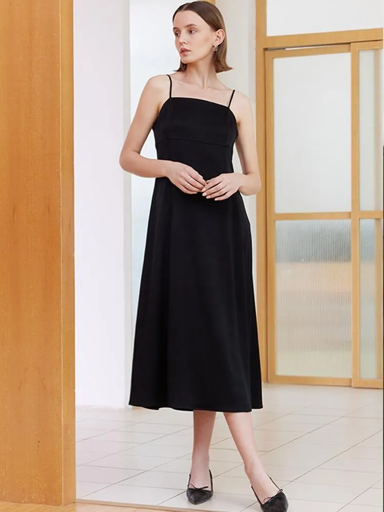 Black Triacetate Spaghetti Strap Midi Dress sold by Goelia product image thumbnail 3
