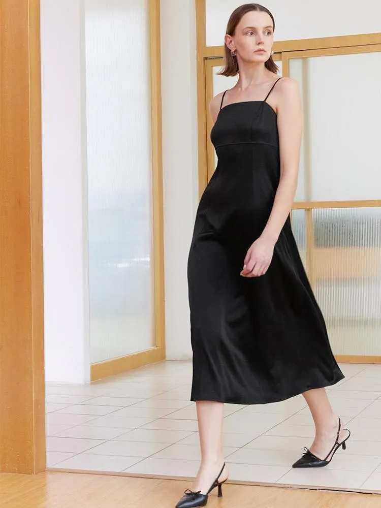 Black Triacetate Spaghetti Strap Midi Dress sold by Goelia