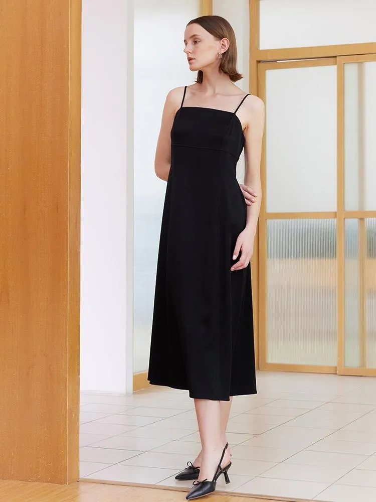 Black Triacetate Spaghetti Strap Midi Dress sold by Goelia product image thumbnail 5