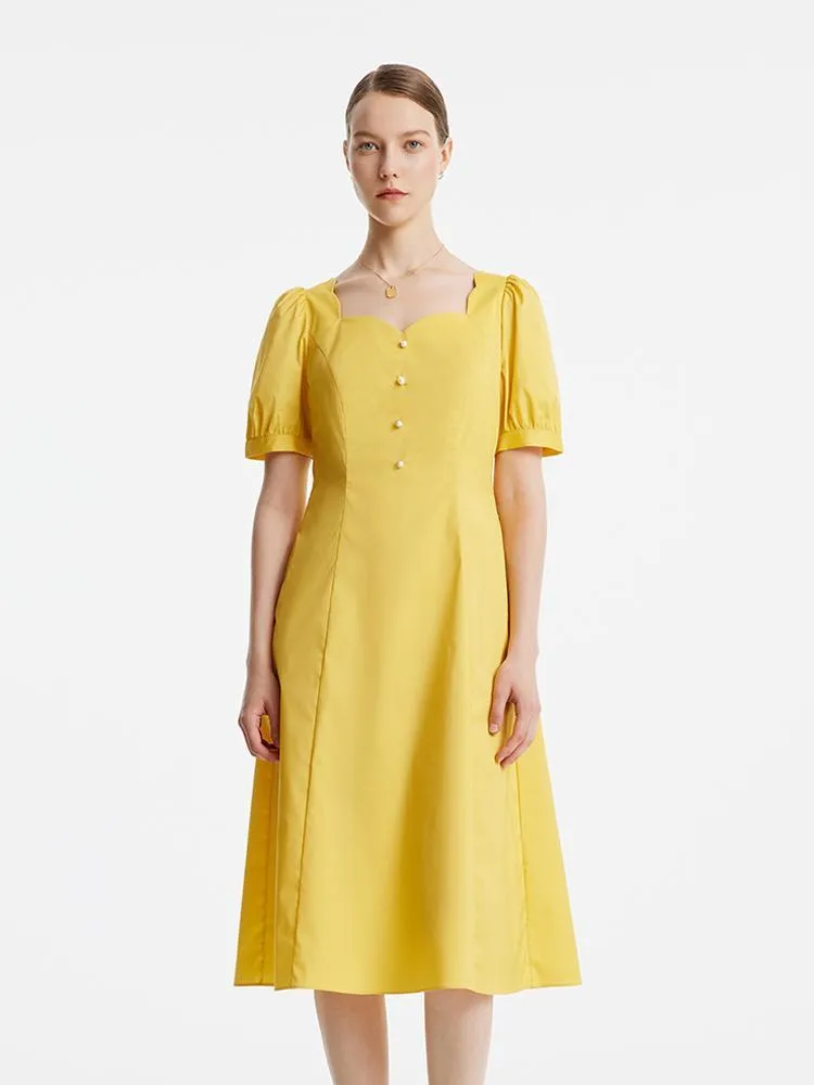 Yellow Square Neck Cotton Midi Dress sold by Goelia product image thumbnail 3