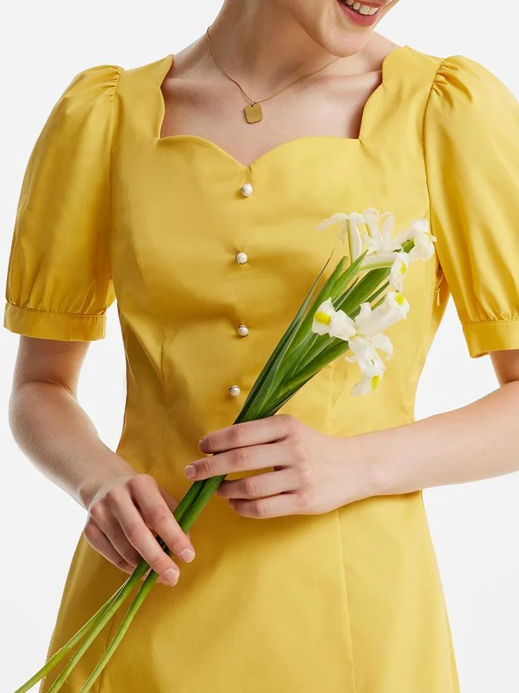 Yellow Square Neck Cotton Midi Dress sold by Goelia product image thumbnail 5