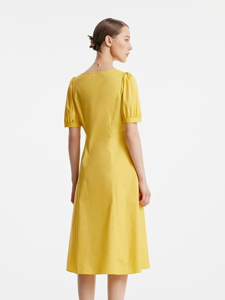 Yellow Square Neck Cotton Midi Dress sold by Goelia product image thumbnail 4