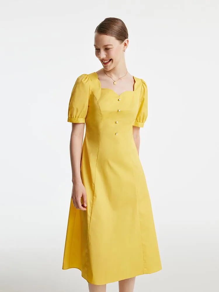 Yellow Square Neck Cotton Midi Dress sold by Goelia product image thumbnail 2