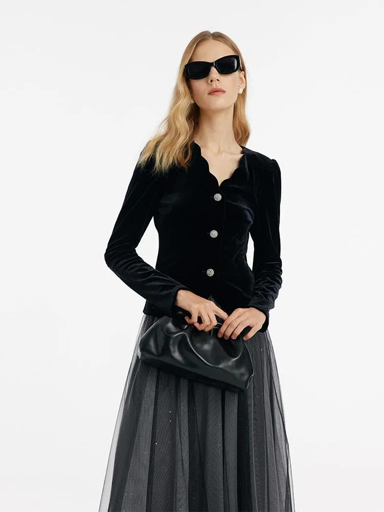 V-Neck Velvet Top And Tulle Skirt Two-Piece Set sold by Goelia product image thumbnail 5