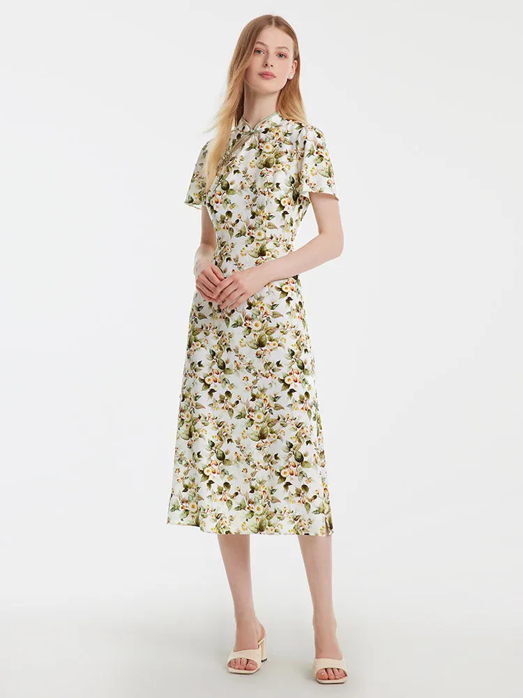 Tencel Linen Floral Cheongsam Qipao Midi Dress sold by Goelia product image thumbnail 3