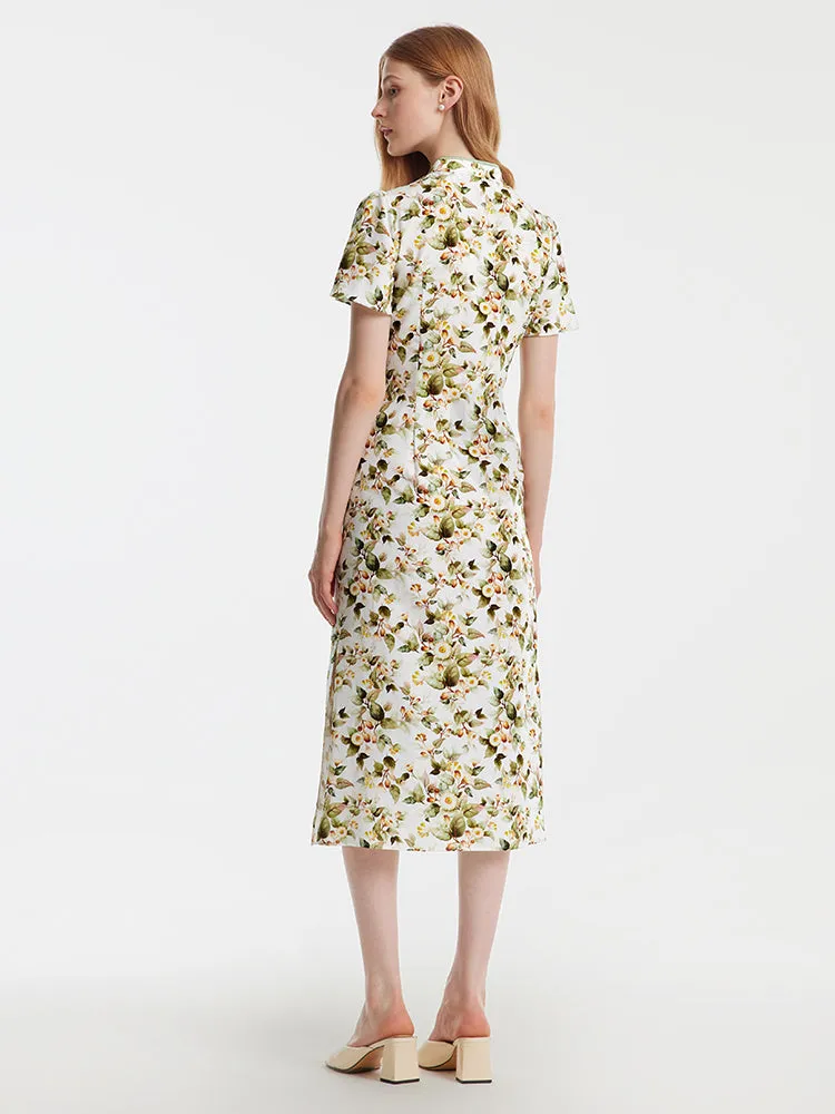 Tencel Linen Floral Cheongsam Qipao Midi Dress sold by Goelia product image thumbnail 5