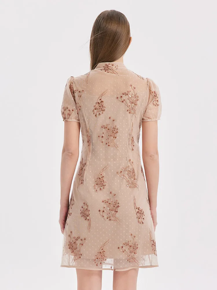 Beige Embroidery Cheongsam Qipao Mini Dress sold by Goelia product image thumbnail 3