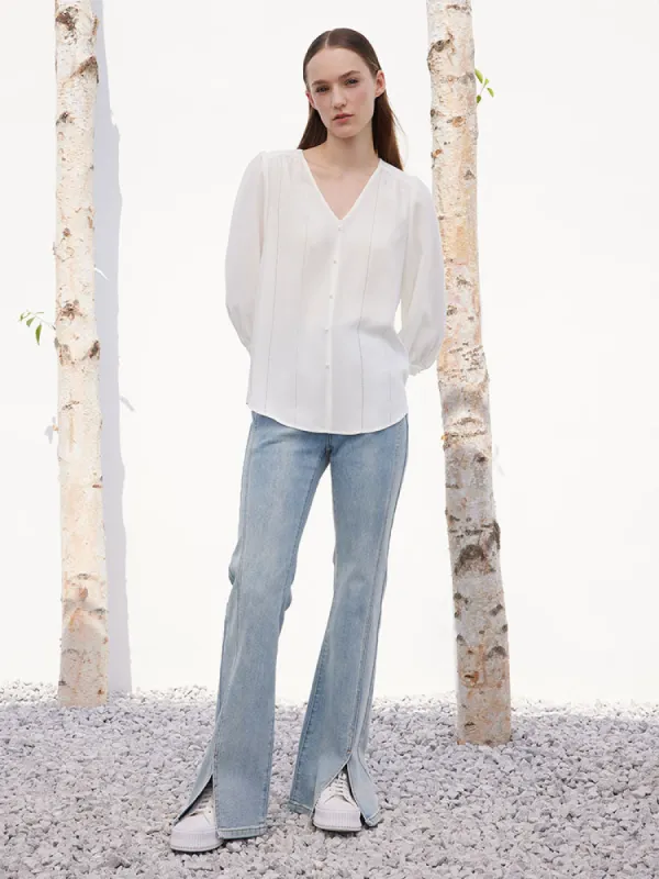 Blue Slit Flare Jeans sold by Goelia