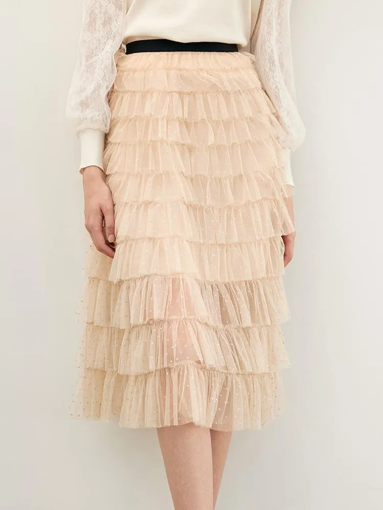 Beige Mesh Layered Skirt sold by Goelia product image thumbnail 3