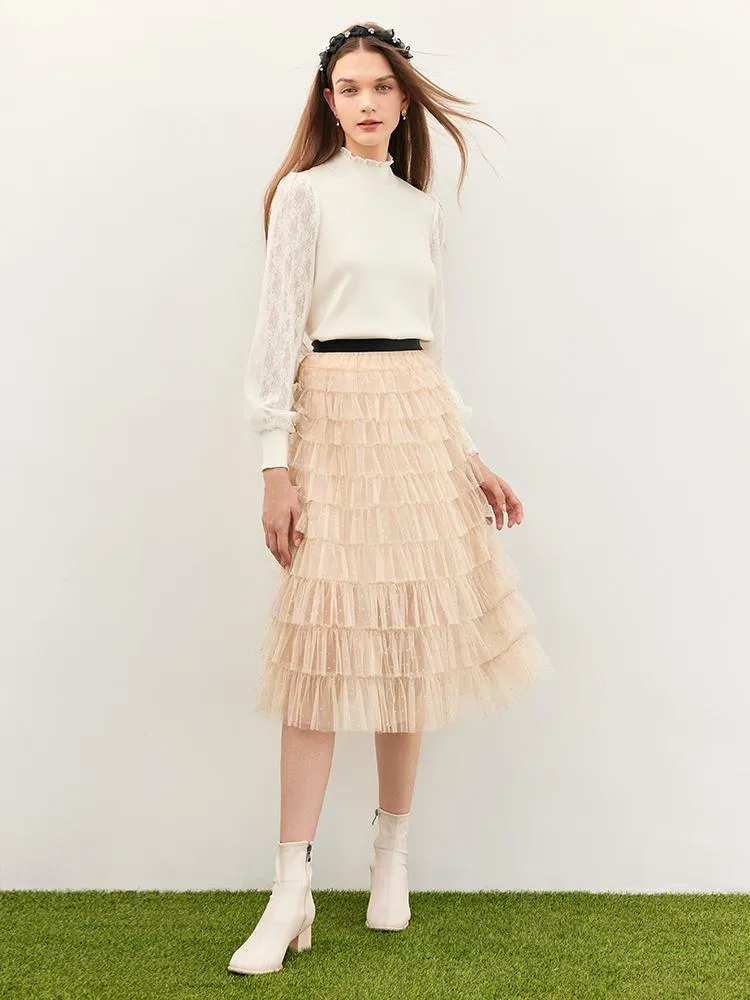 Beige Mesh Layered Skirt sold by Goelia product image thumbnail 2