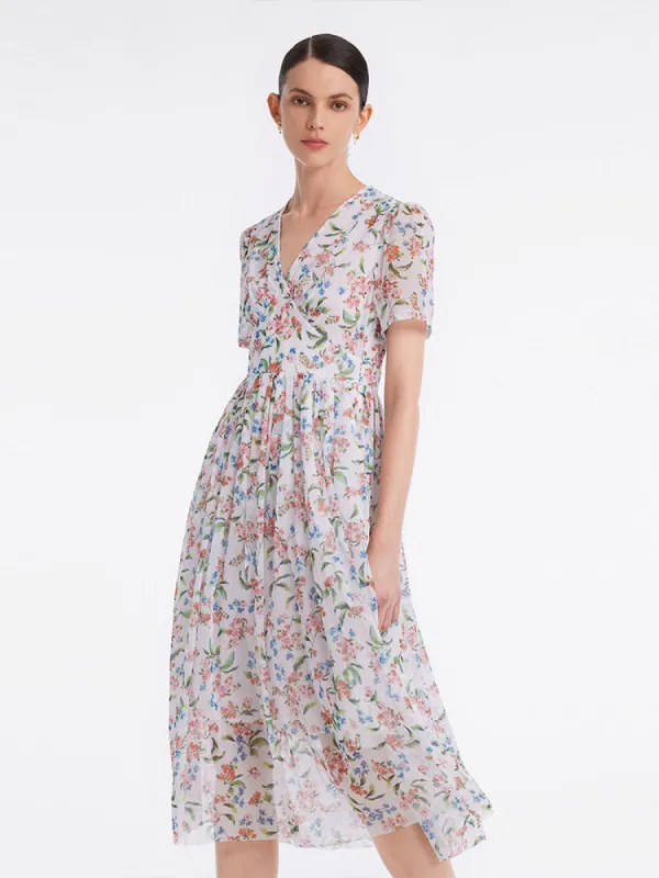 Floral Print V-Neck Midi Dress made by Goelia