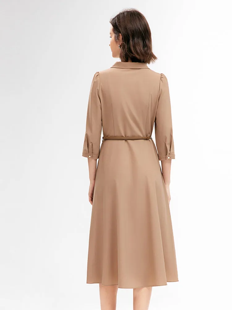 Camel Silk Woolen Gathered Waist Maxi Dress sold by Goelia product image thumbnail 3