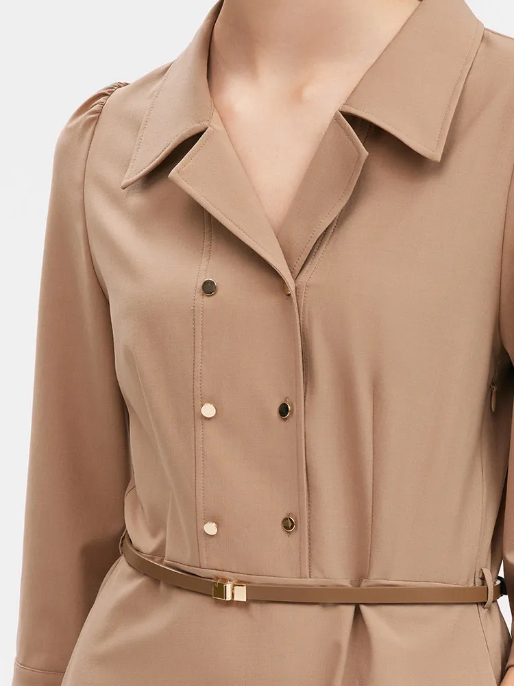 Camel Silk Woolen Gathered Waist Maxi Dress sold by Goelia product image thumbnail 4