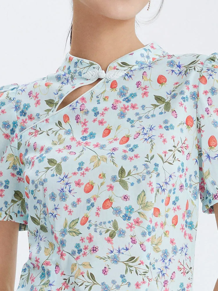 Floral Print Cheongsam Qipao Midi Collared Dress sold by Goelia product image thumbnail 3