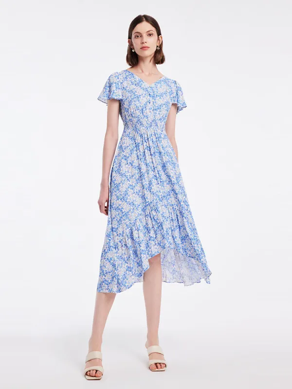 V-neck Floral Fishtail Midi Dress sold by Goelia