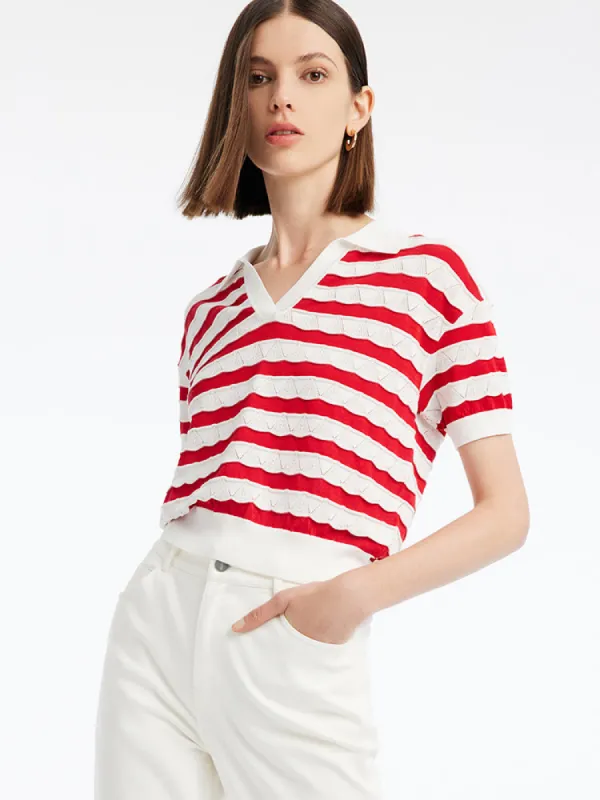 Knitted Striped Pullover Knit Top sold by Goelia
