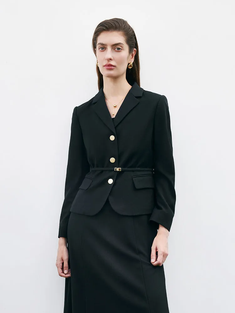 Black Worsted Woolen Crop Women Blazer sold by Goelia product image thumbnail 4