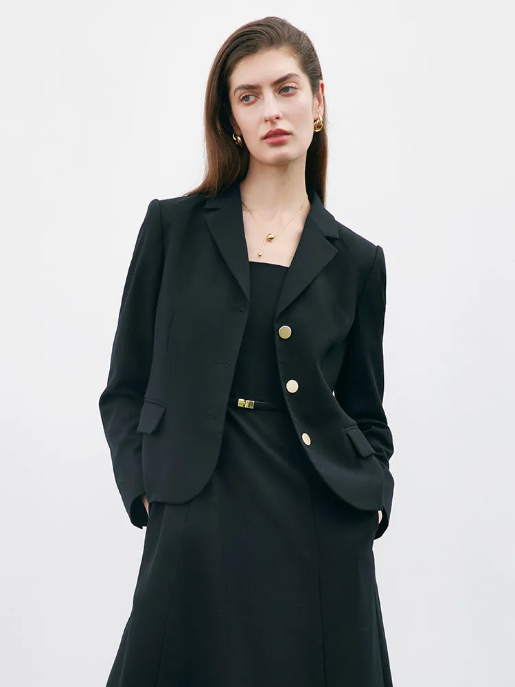 Black Worsted Woolen Crop Women Blazer sold by Goelia