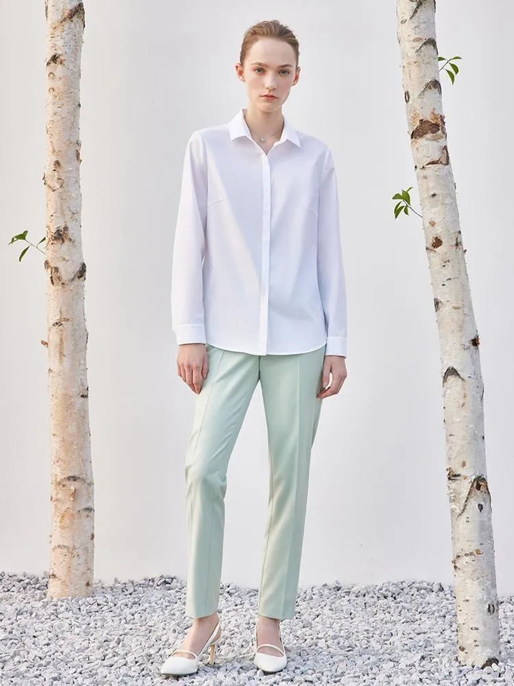 White Slim Long Sleeve Shirt sold by Goelia product image thumbnail 5