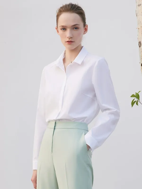 White Slim Long Sleeve Shirt sold by Goelia