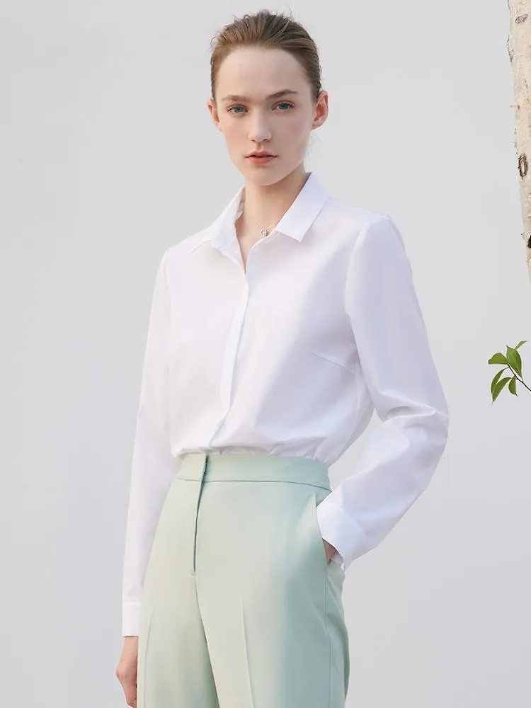 White Slim Long Sleeve Shirt sold by Goelia