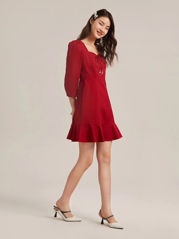 Chili Red Half-sleeve Mini Dress sold by Goelia product image thumbnail 4