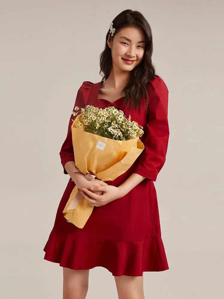 Chili Red Half-sleeve Mini Dress sold by Goelia
