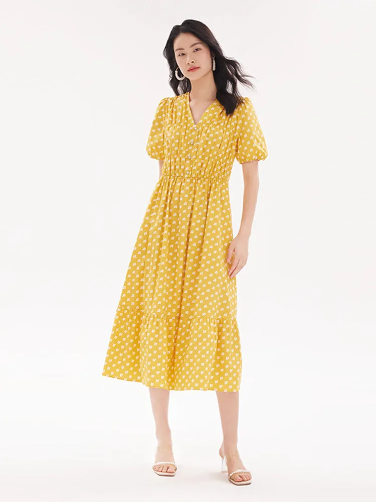 Yellow Floral Print Maxi Dress sold by Goelia