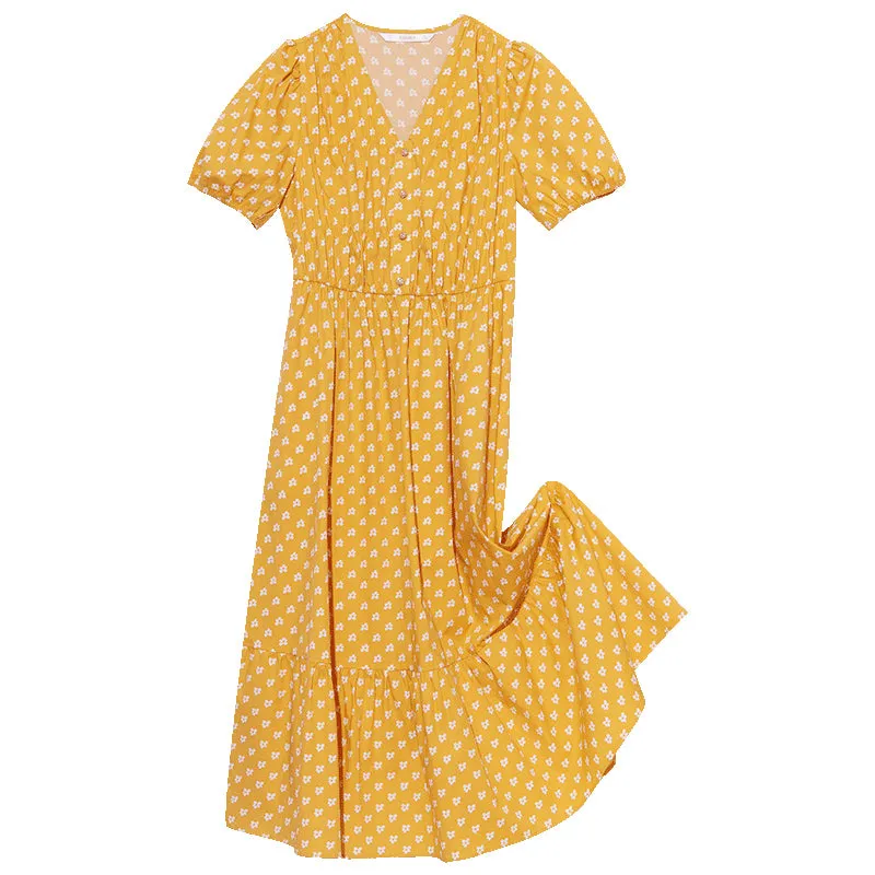 Yellow Floral Print Maxi Dress sold by Goelia product image thumbnail 5