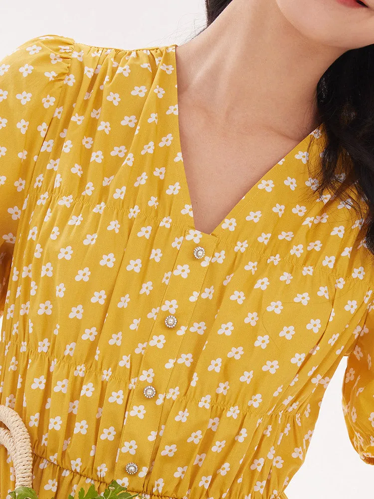 Yellow Floral Print Maxi Dress sold by Goelia product image thumbnail 4