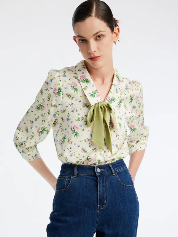 19 Momme Floral V-Neck Slim Women Shirt sold by Goelia