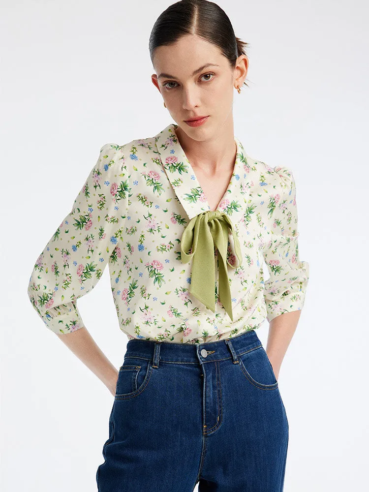 19 Momme Floral V-Neck Slim Women Shirt sold by Goelia