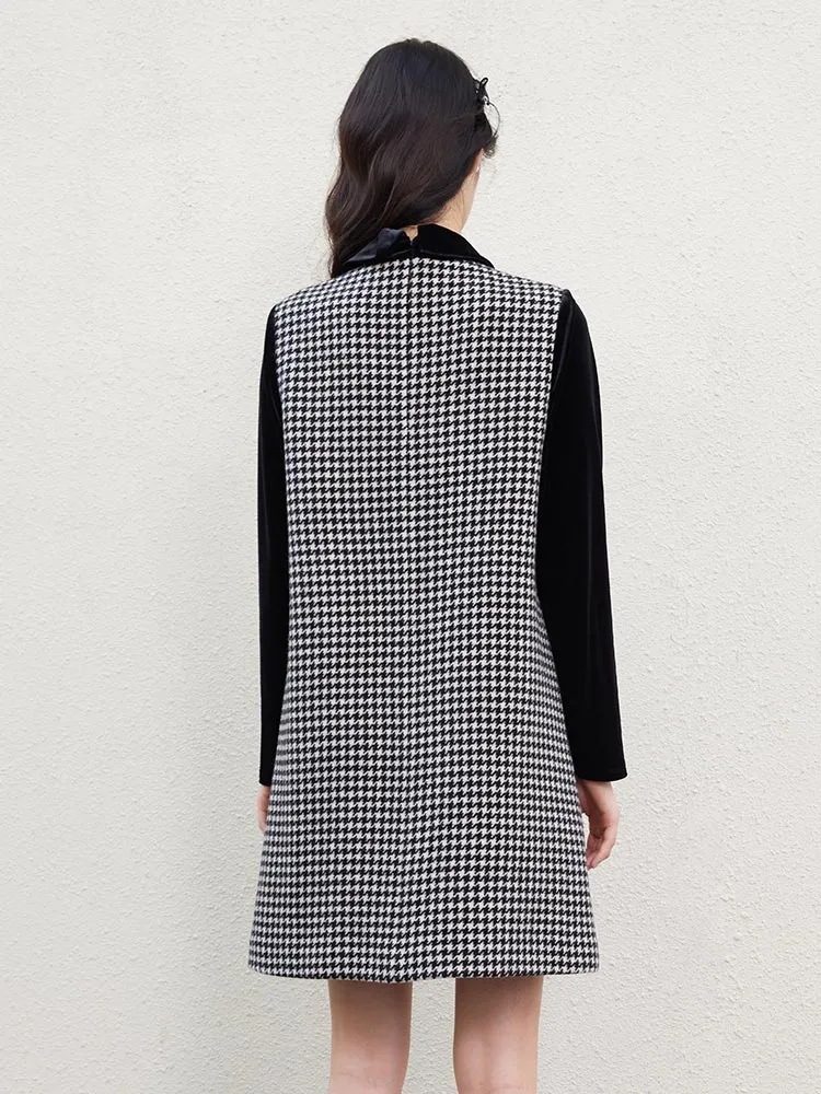 Woolen Houndstooth Bowknot Peter Pan Collar Mini Dress sold by Goelia product image thumbnail 3
