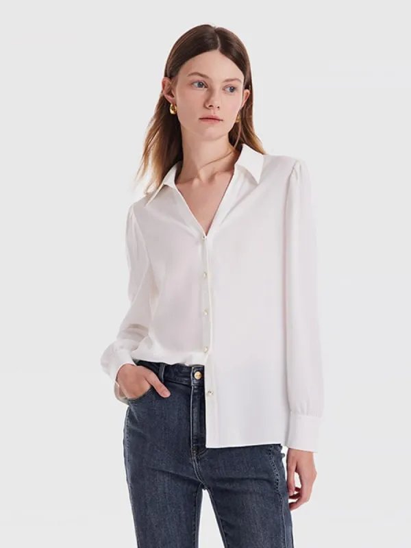 V-Neck Straight Fit Acetate Women Shirt sold by Goelia