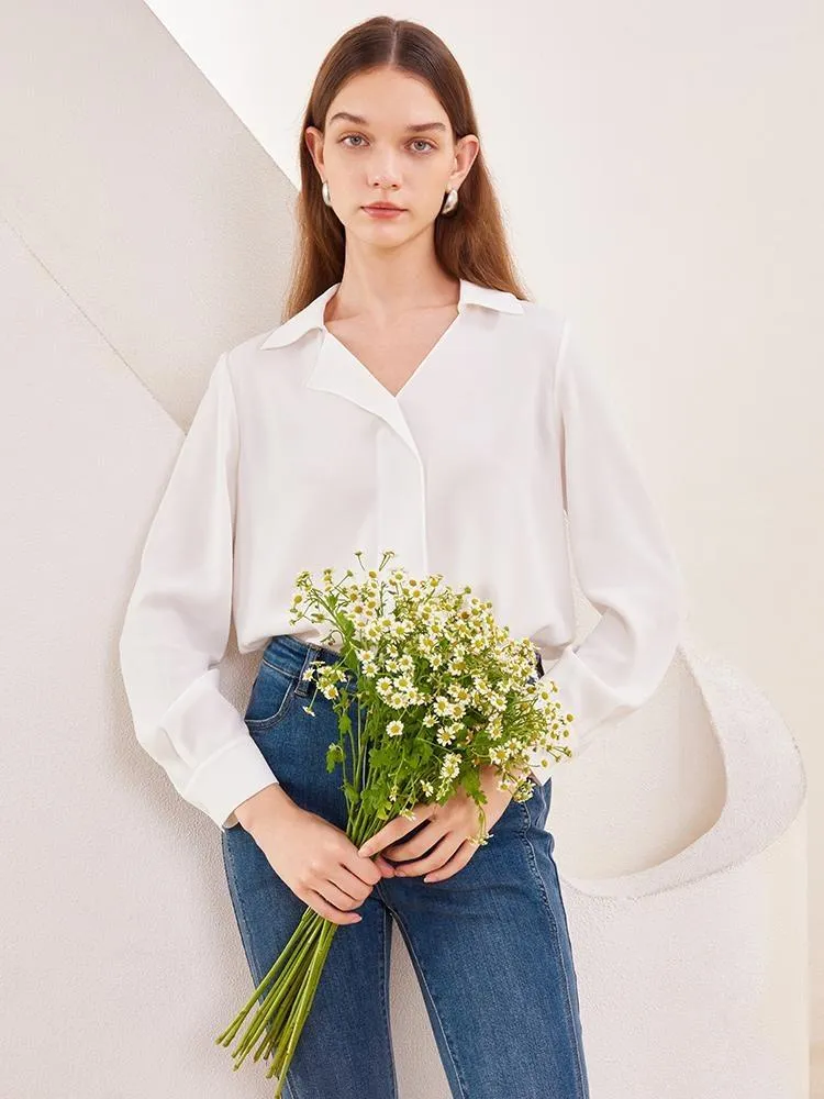 White Asymmetric Collar Woven Women Blouse sold by Goelia product image thumbnail 4