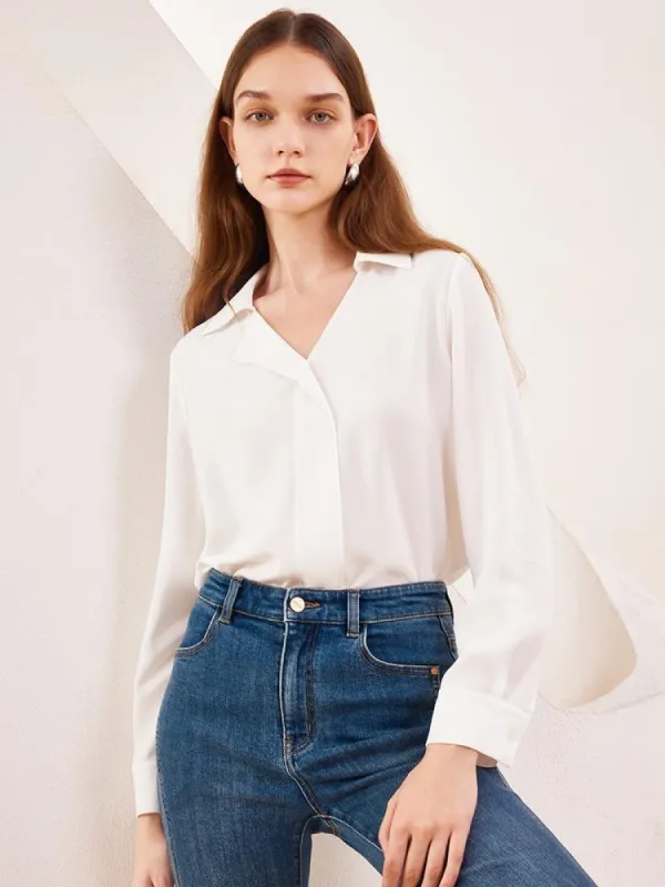 White Asymmetric Collar Woven Women Blouse made by Goelia