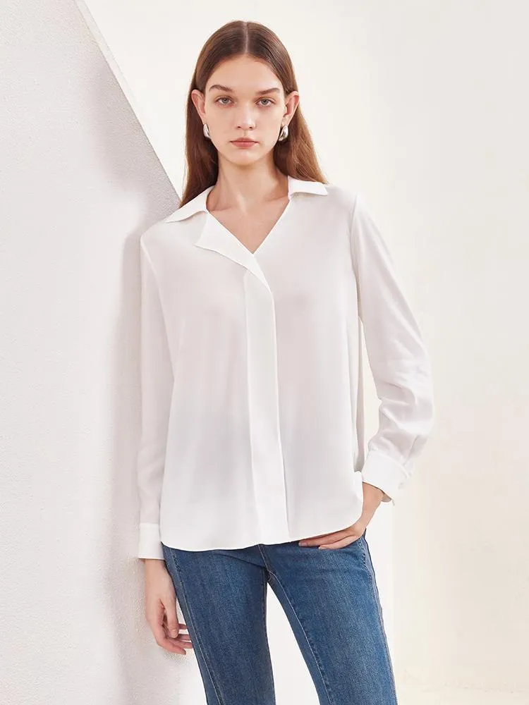 White Asymmetric Collar Woven Women Blouse sold by Goelia product image thumbnail 5