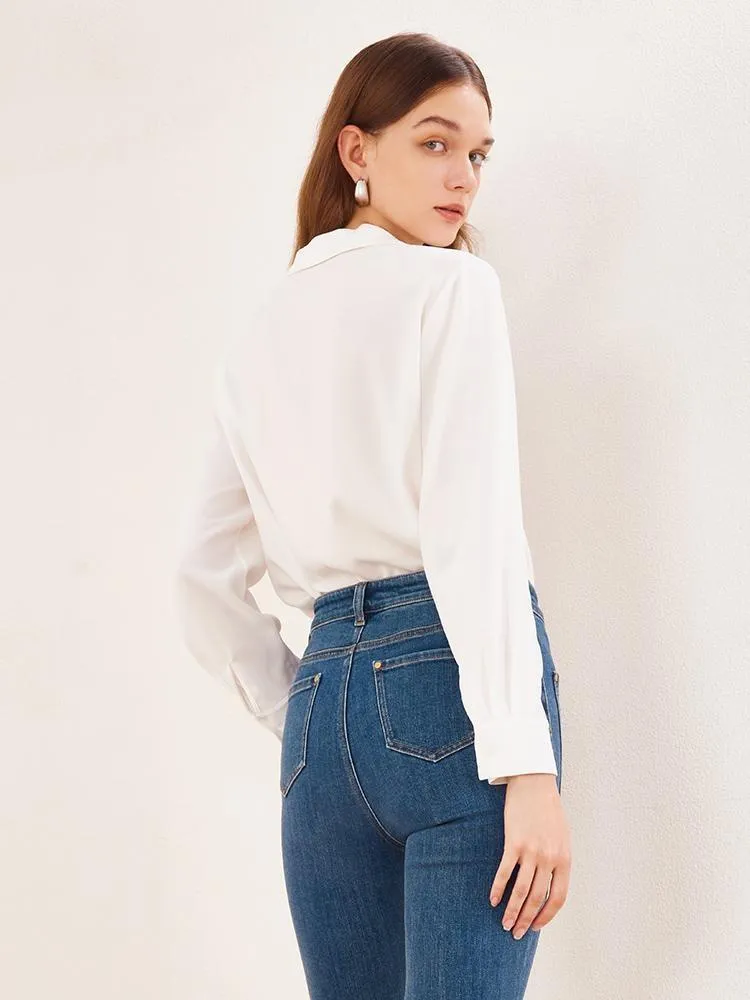 White Asymmetric Collar Woven Women Blouse sold by Goelia product image thumbnail 2