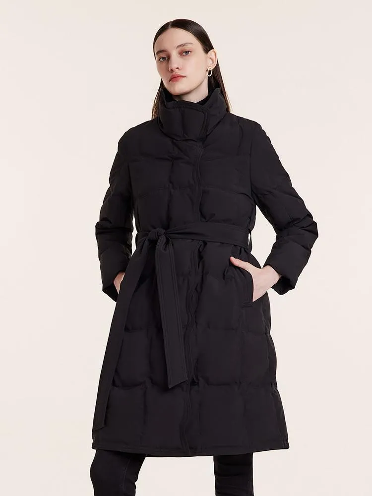 Black Stand Collar Long Goose Down Garment With Belt sold by Goelia product image thumbnail 3