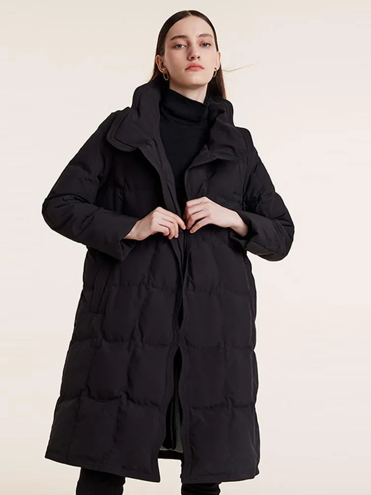 Black Stand Collar Long Goose Down Garment With Belt sold by Goelia product image thumbnail 5