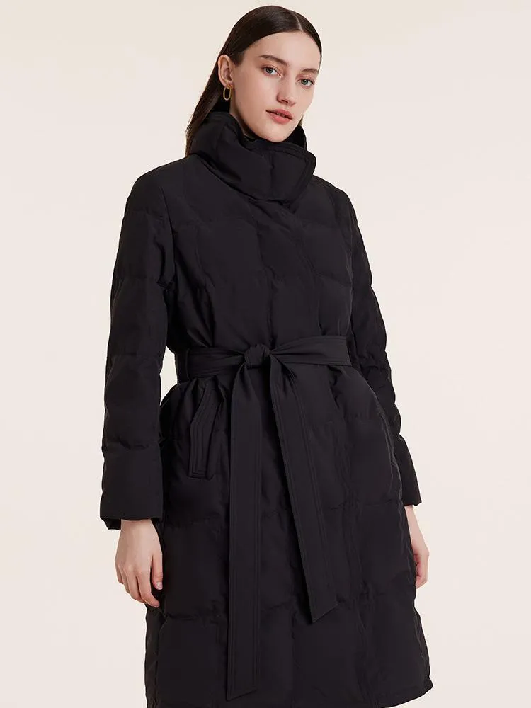 Black Stand Collar Long Goose Down Garment With Belt sold by Goelia product image thumbnail 4