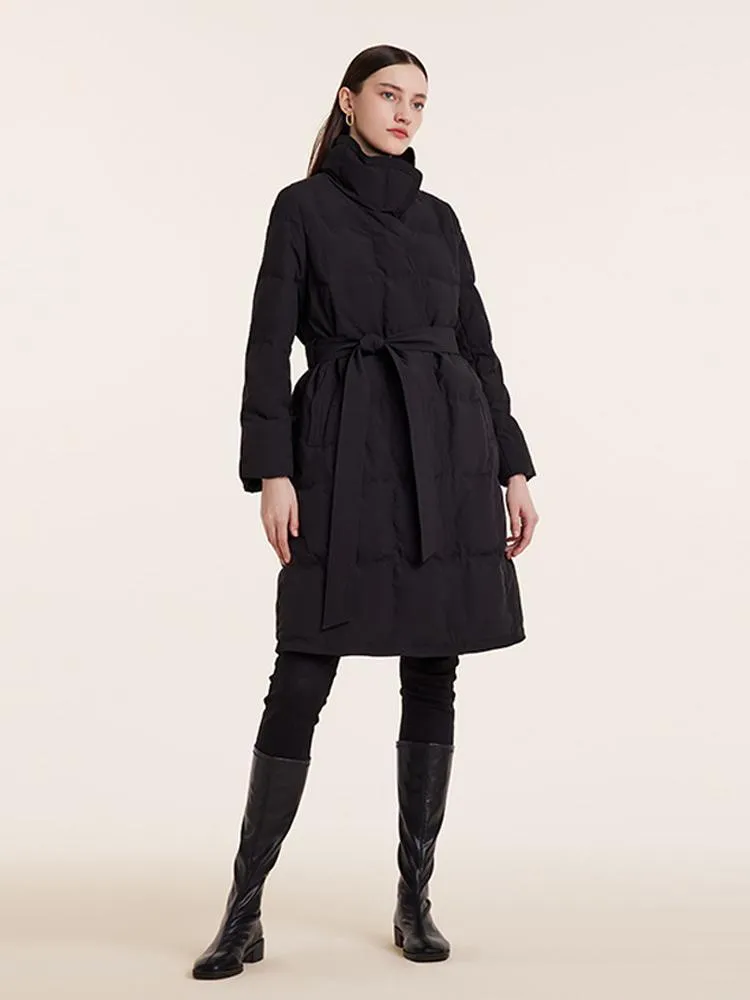 Black Stand Collar Long Goose Down Garment With Belt sold by Goelia product image thumbnail 2