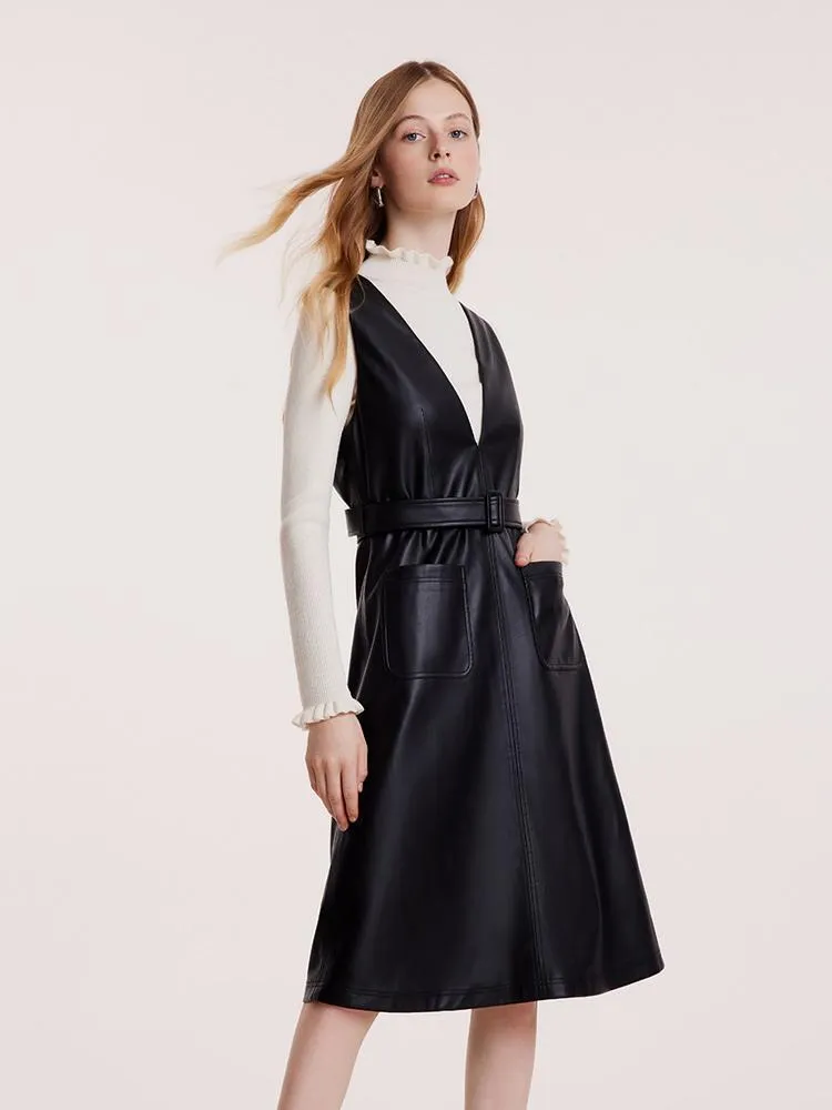 V-neck Vest Dresses With Belt sold by Goelia