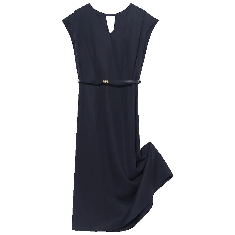 Navy V-Neck Tencel Midi Dress sold by Goelia product image thumbnail 5