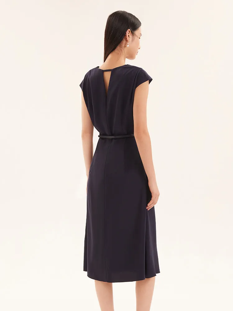 Navy V-Neck Tencel Midi Dress sold by Goelia product image thumbnail 3