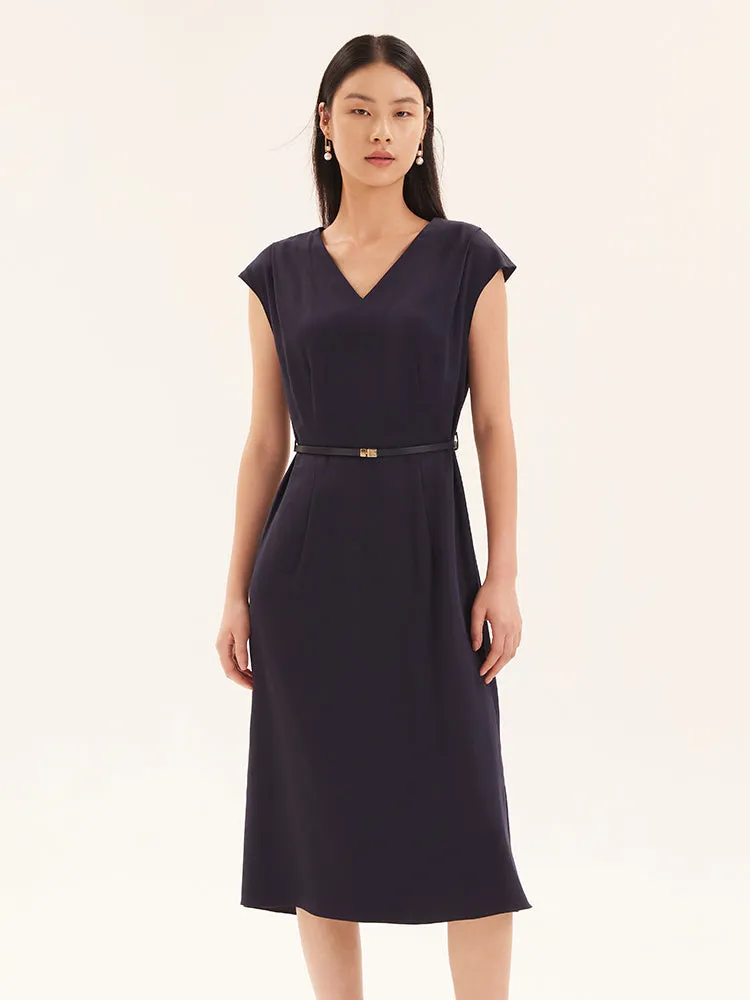 Navy V-Neck Tencel Midi Dress sold by Goelia product image thumbnail 2