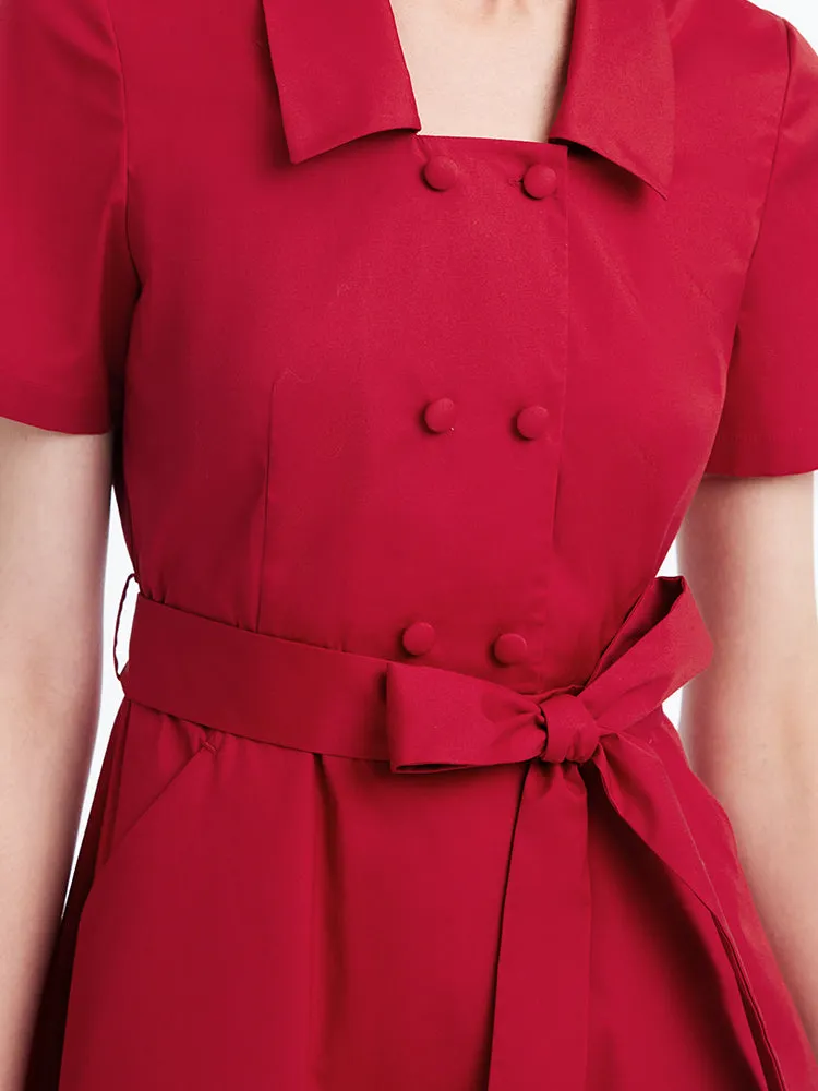 Red Square Neck Gathered Waist Mini Dress sold by Goelia product image thumbnail 5