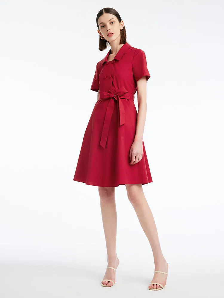 Red Square Neck Gathered Waist Mini Dress sold by Goelia product image thumbnail 3