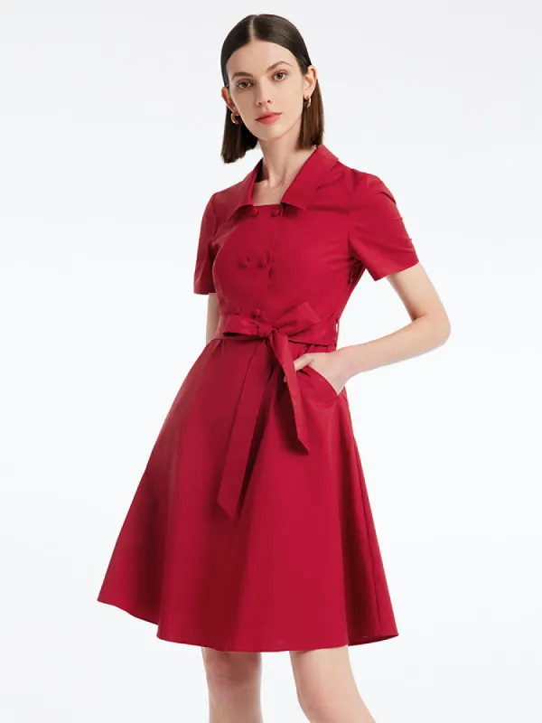 Red Square Neck Gathered Waist Mini Dress sold by Goelia