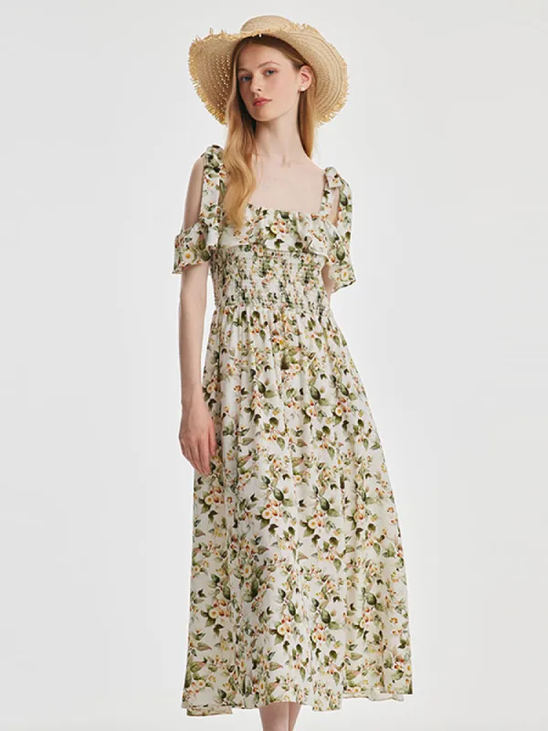 Eucalyptus Blossom Print Tie-Strap Maxi Dress sold by Goelia